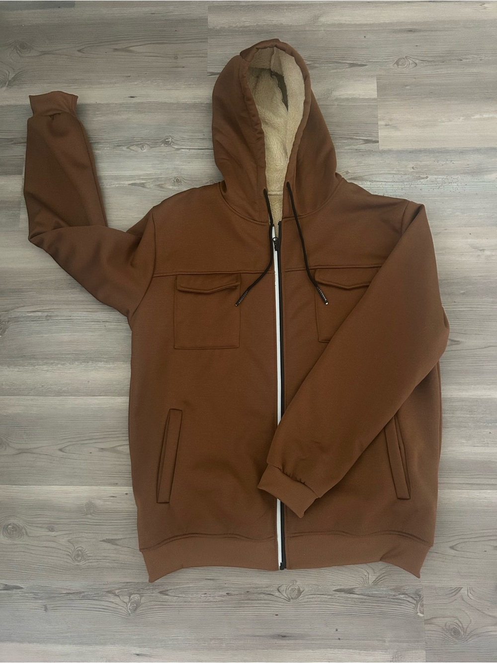 Men's XL Typhoon NWOT Brown Sherpa-Lined Hooded Zip Sweater
